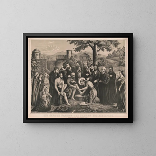 The Savior washing the feet of his disciples - Giles Silber — framed artwork on a wall