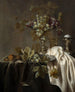 White and black grapes painting, salt and pepper shakers on a draped table - Gillis Gillisz de Bergh — artwork view
