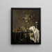 White and black grapes painting, salt and pepper shakers on a draped table - Gillis Gillisz de Bergh — framed artwork on a wall