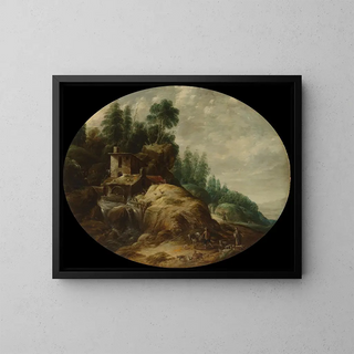 Moulin à eau près d'un affleurement boisé - Gillis Peeters l'Ancien — framed artwork on a wall