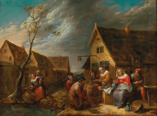 A joyful company of peasants in front of a tavern - Gillis van Tilborgh — artwork view