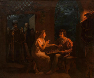 Miranda plays chess with Ferdinand, whom she jokingly accuses of cheating. - Gillot Saint-Evre — artwork view