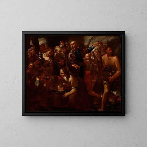 Moses striking the rock - Gioacchino Assereto — framed artwork on a wall