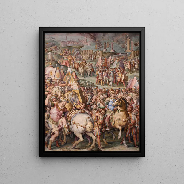 L'empereur Massimiliano lifts the siege of Livorno - Giorgio Vasari — framed artwork on a wall