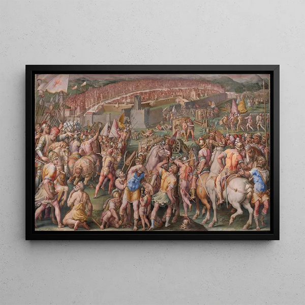 L'assault of the Stampace fortress - Giorgio Vasari — framed artwork on a wall