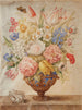 Flower painting in a lapis lazuli vase on a marble tray with a conch shell and a monarch butterfly - Giovanna Garzoni — artwork view