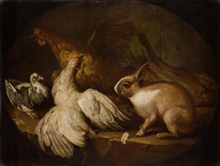 A hen, a pigeon and a rabbit - Giovanni Agostino Cassana — artwork view