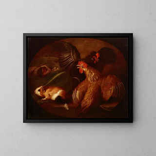 Chickens and Guinea Pigs - Giovanni Agostino Cassana — framed artwork on a wall