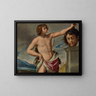 David with the Head of Goliath - Giovanni Andrea Sirani — framed artwork on a wall