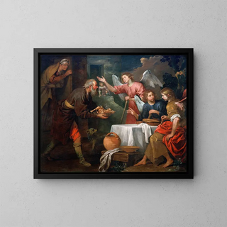 Abraham et les trois anges - Giovanni Andrea de Ferrari — framed artwork on a wall