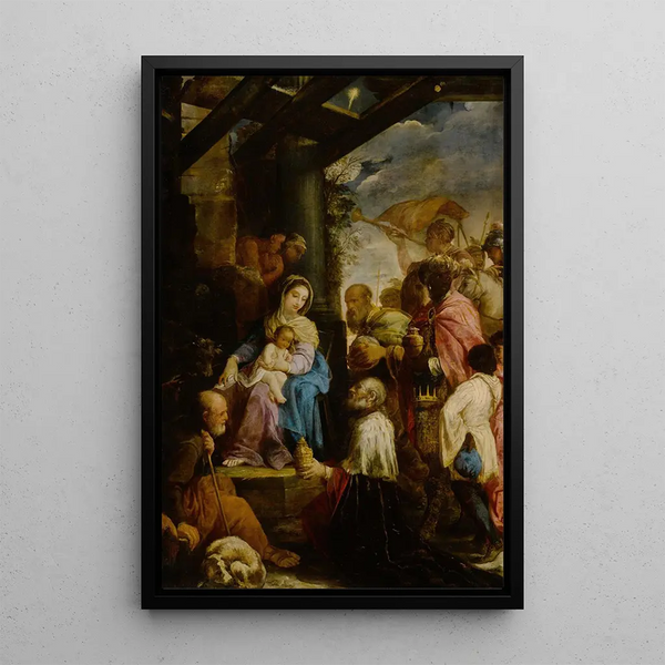 Adoration of the Magi - Giovanni Antonio Burrini — framed artwork on a wall