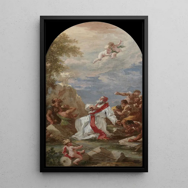 Le Pape Clément Ier priant pour l'eau - Giovanni Antonio Pellegrini — framed artwork on a wall