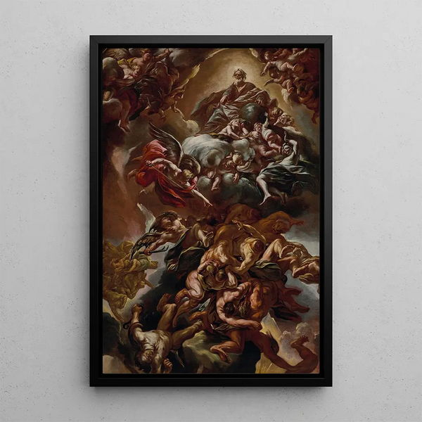 La Chute des anges rebelles - Giovanni Battista Beinaschi — framed artwork on a wall