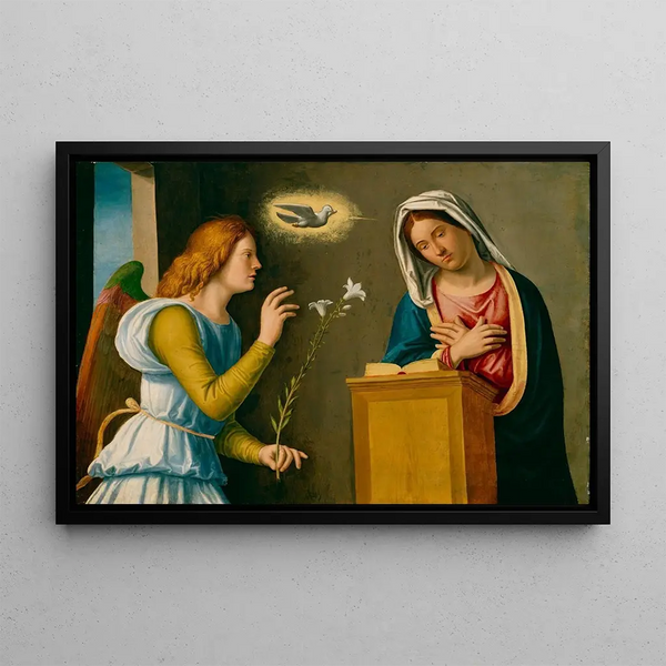 Annunciation to the Virgin - Giovanni Battista Cima da Conegliano — framed artwork on a wall