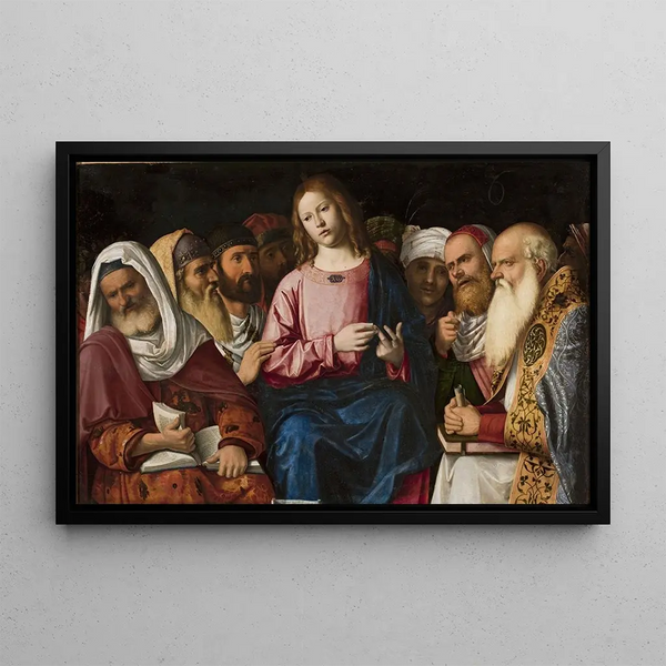 The Christ among the doctors - Giovanni Battista Cima da Conegliano — framed artwork on a wall