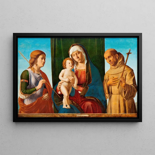 Madonna and Child between Two Saints - Giovanni Battista Cima da Conegliano — framed artwork on a wall