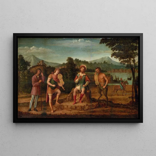 The Judgment of Midas The musical contest between Apollo and Marsyas - Giovanni Battista Cima da Conegliano — framed artwork on a wall