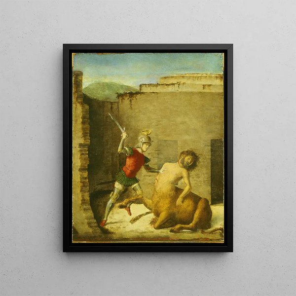 Thésée killing the Minotaur - Giovanni Battista Cima da Conegliano — framed artwork on a wall