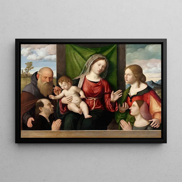 The Virgin and Child with Saints and Donors - Giovanni Battista Cima da Conegliano — framed artwork on a wall