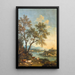 River landscape painting with a shepherd in the foreground and a village in the distance - Giovanni Battista Cimaroli — framed artwork on a wall