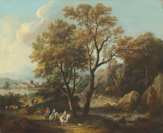 a river landscape with travelers on a path - Giovanni Battista Cimaroli — artwork view