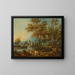 an Italian landscape with a view of Lake Garda, a shepherd and a shepherdess watering their flock at a river - Giovanni Battista Cimaroli — framed artwork on a wall