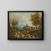 a riverside landscape in the Italian style with drivers and livestock on a path, a village beyond - Giovanni Battista Cimaroli — framed artwork on a wall