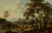 Mountain landscape painting with livestock at the watering trough - Giovanni Battista Cimaroli — artwork view