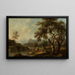 Mountain landscape painting with livestock at the watering trough - Giovanni Battista Cimaroli — framed artwork on a wall