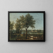 River landscape painting with a shepherd and a flock - Giovanni Battista Cimaroli — framed artwork on a wall