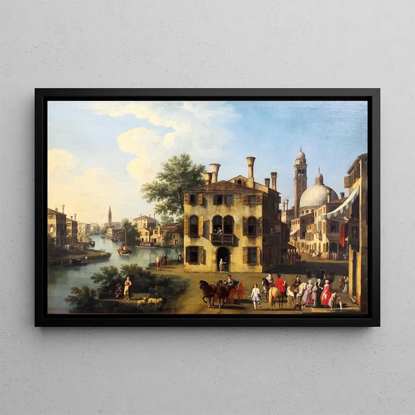 View of the Brenta near Dolo - Giovanni Battista Cimaroli — framed artwork on a wall