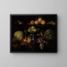 Fruits on a Tazza with Pears, Quinces, Melons, Plums, and Mushrooms on a Table with Figs, Cherries, Peaches, and Acorns on a Ledge Above - Giovanni Battista Crescenzi — framed artwork on a wall