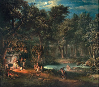 Figures près d'un campement dans un paysage nocturne - Giovanni Battista Innocenzo Colombo — artwork view