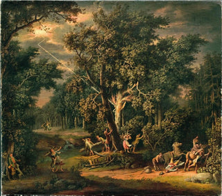 Travelers in a nocturnal landscape with lightning - Giovanni Battista Innocenzo Colombo — artwork view