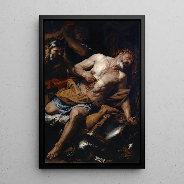 La Mort de Caton - Giovanni Battista Langetti — framed artwork on a wall
