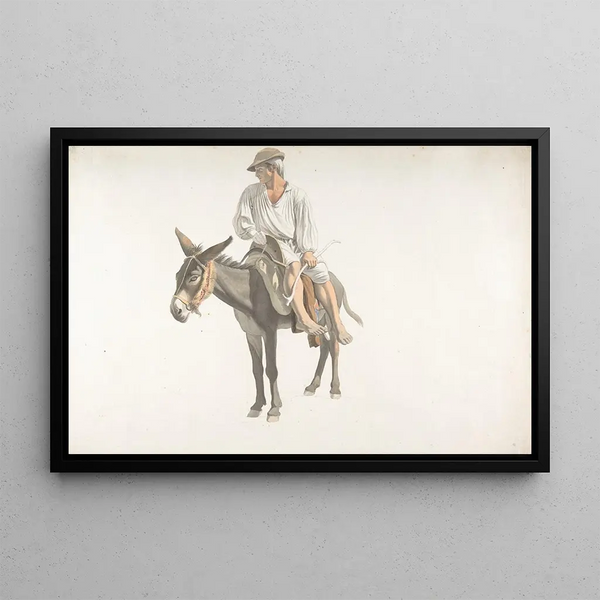 Country Scene Painting on a Donkey - Giovanni Battista Lusieri — framed artwork on a wall
