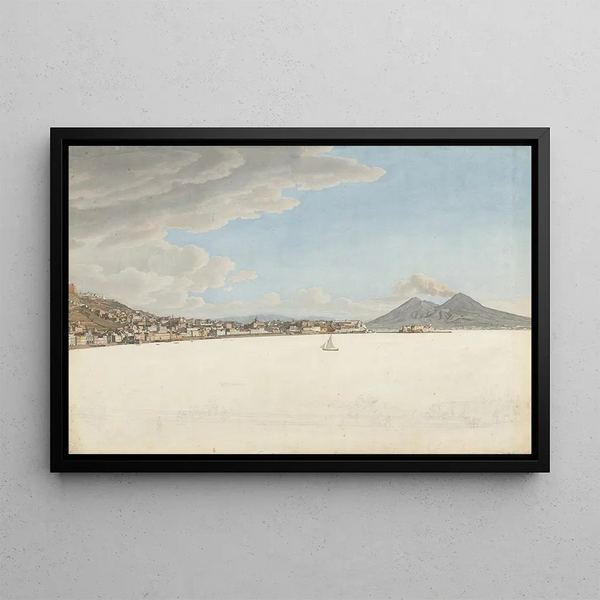 La Baie de Naples avec les Monts Vésuve et Somma - Giovanni Battista Lusieri — framed artwork on a wall