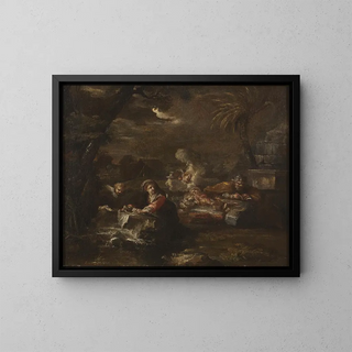 Repos pendant la fuite en Égypte - Giovanni Battista Pace — framed artwork on a wall