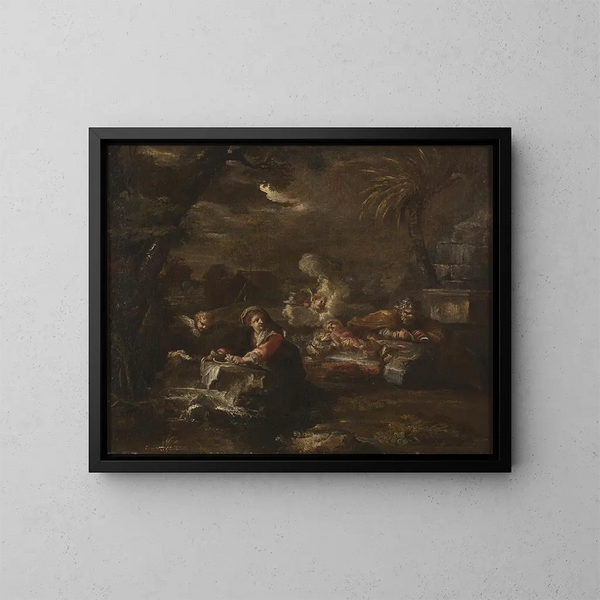 Repos pendant la fuite en Égypte - Giovanni Battista Pace — framed artwork on a wall