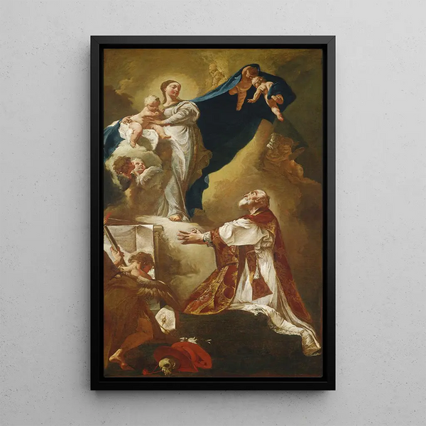 The Virgin and Child appearing to Saint Philip Neri - Giovanni Battista Piazzetta — framed artwork on a wall
