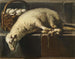 an un lamb tied next to a basket of eggs, an allegory of Easter - Giovanni Battista Recco — artwork view