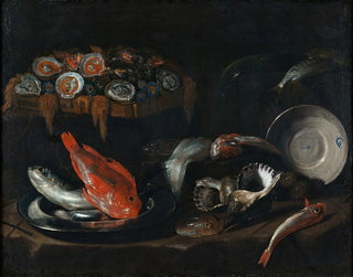 Nature morte avec du poisson et des huîtres - Giovanni Battista Recco — artwork view