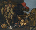 Still life with grapes hanging from the vine, figs, and mushrooms in a garden - Giovanni Battista Ruoppolo — artwork view