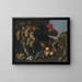 Still life with grapes hanging from the vine, figs, and mushrooms in a garden - Giovanni Battista Ruoppolo — framed artwork on a wall