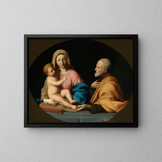 La Sainte Famille - Giovanni Battista Salvi da Sassoferrato — framed artwork on a wall