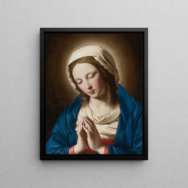 Madonna in prayer - Giovanni Battista Salvi da Sassoferrato — framed artwork on a wall