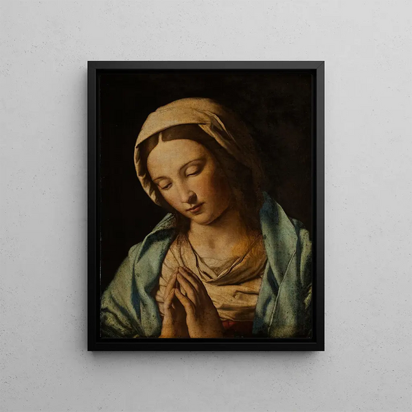 Virgin Mary praying - Giovanni Battista Salvi da Sassoferrato — framed artwork on a wall