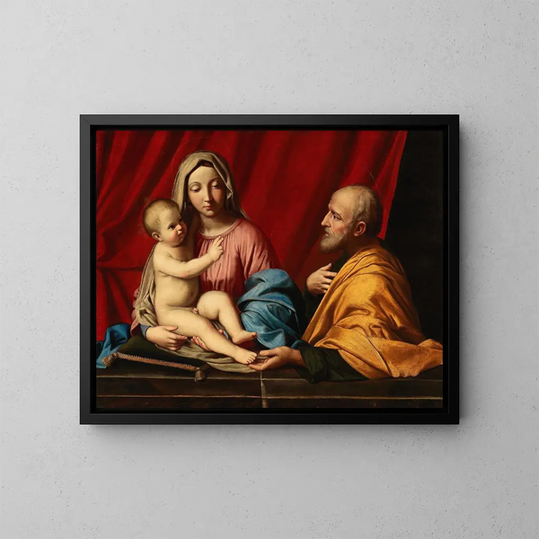 La Sainte Famille - Giovanni Battista Salvi da Sassoferrato — framed artwork on a wall