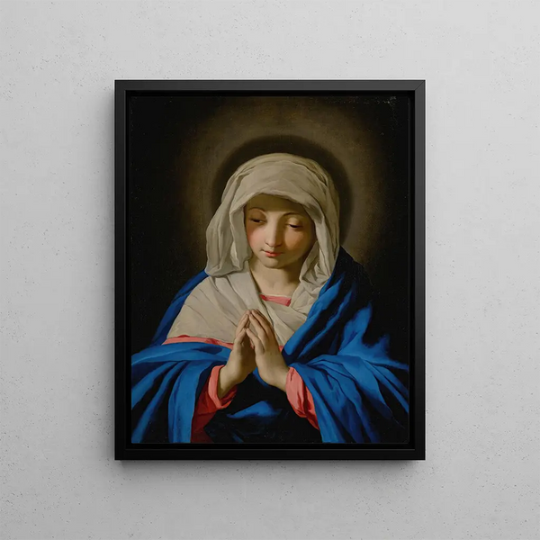 La Madone en prière (Conflit de cas) - Giovanni Battista Salvi da Sassoferrato — framed artwork on a wall