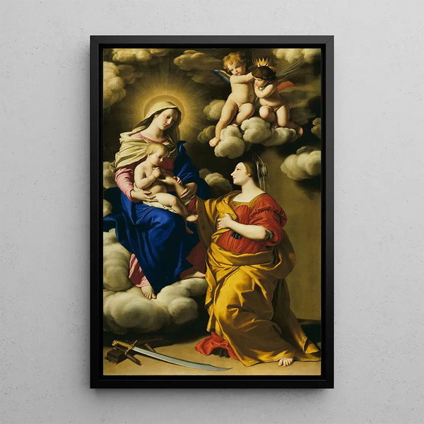 The Mystic Marriage of Saint Catherine - Giovanni Battista Salvi da Sassoferrato — framed artwork on a wall